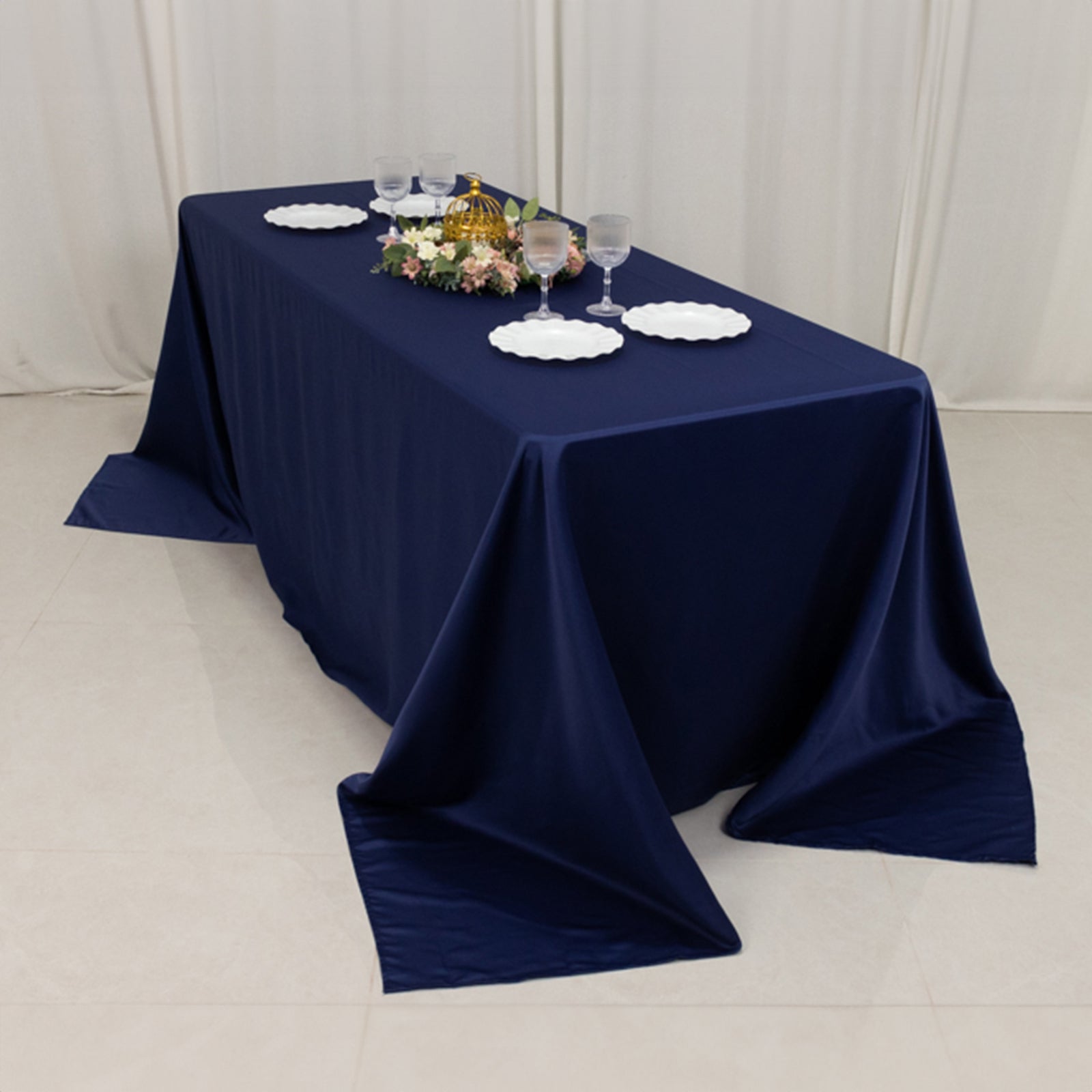 Lamour Satin 90"x132" Rectangle Tablecloth Navy Blue - Soft & Silk-Like Seamless Table Cover