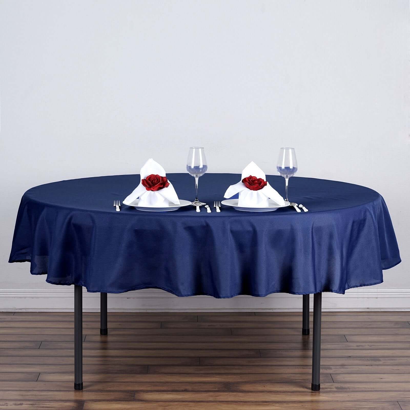 Polyester 90" Round Tablecloth Navy Blue - Stain & Wrinkle-Resistant Table Cover