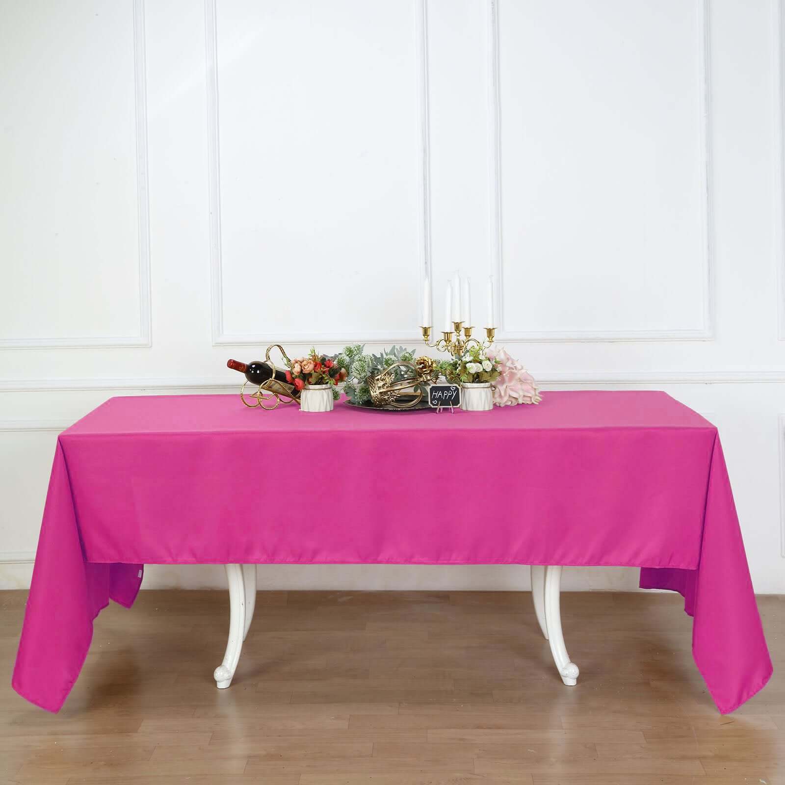 Polyester 60"x126" Rectangle Tablecloth Fuchsia - Wrinkle-Resistant Table Cover