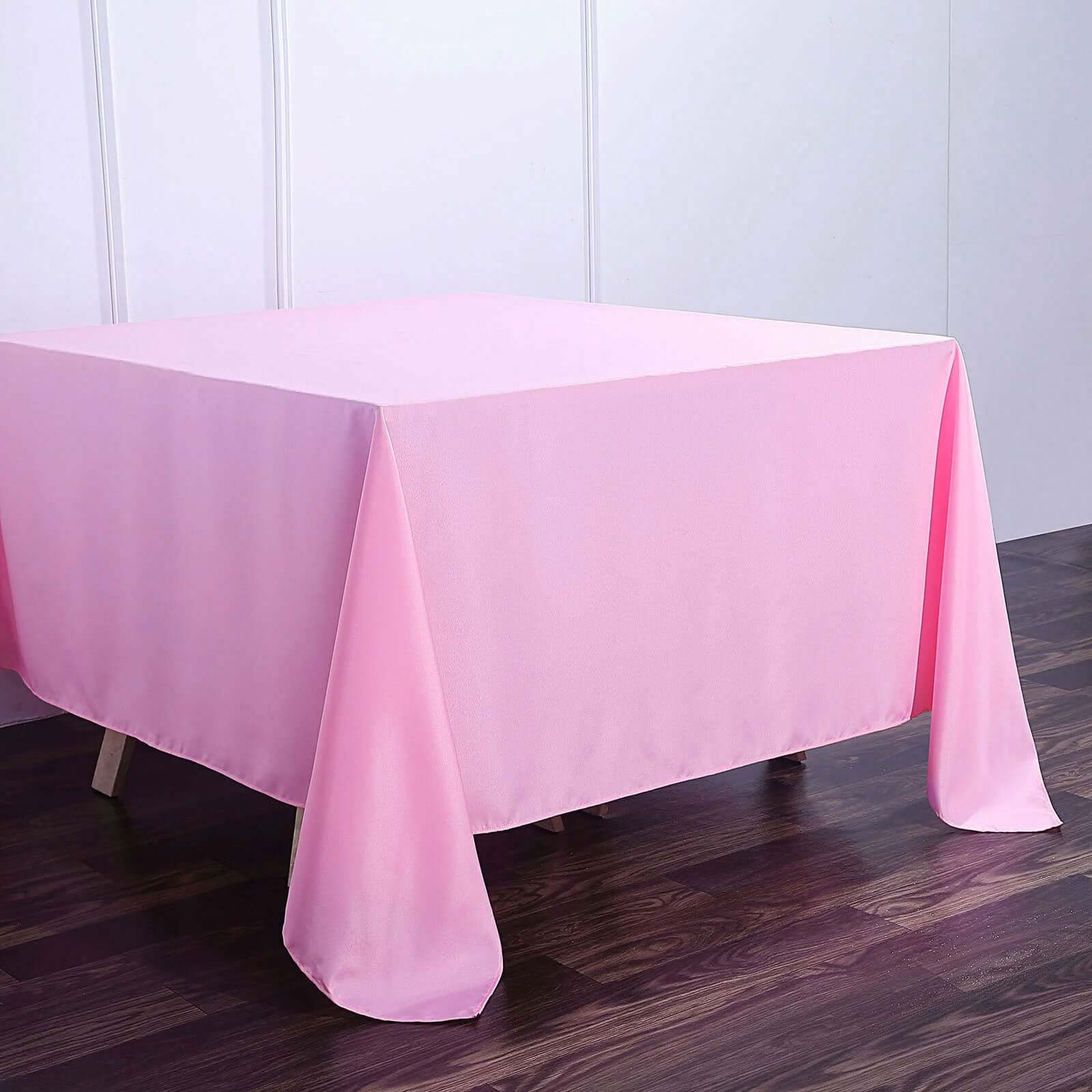 Polyester 90"x90" Table Overlay Square Tablecloth Pink - Wrinkle-Resistant & Durable Table Cover
