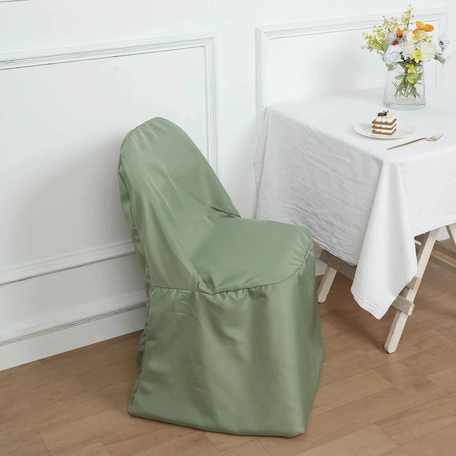 10 Pack Polyester Chair Covers for Folding Chairs Dusty Sage Green - Wrinkle-Free Stain-Resistant Slip-On Slipcovers