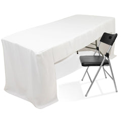 Fitted Polyester 96"x30" Rectangle Tablecloth White with Open Back Design - Easy to Maintain and Wrinkle-Resistant Table Cover for Trade Shows & Displays