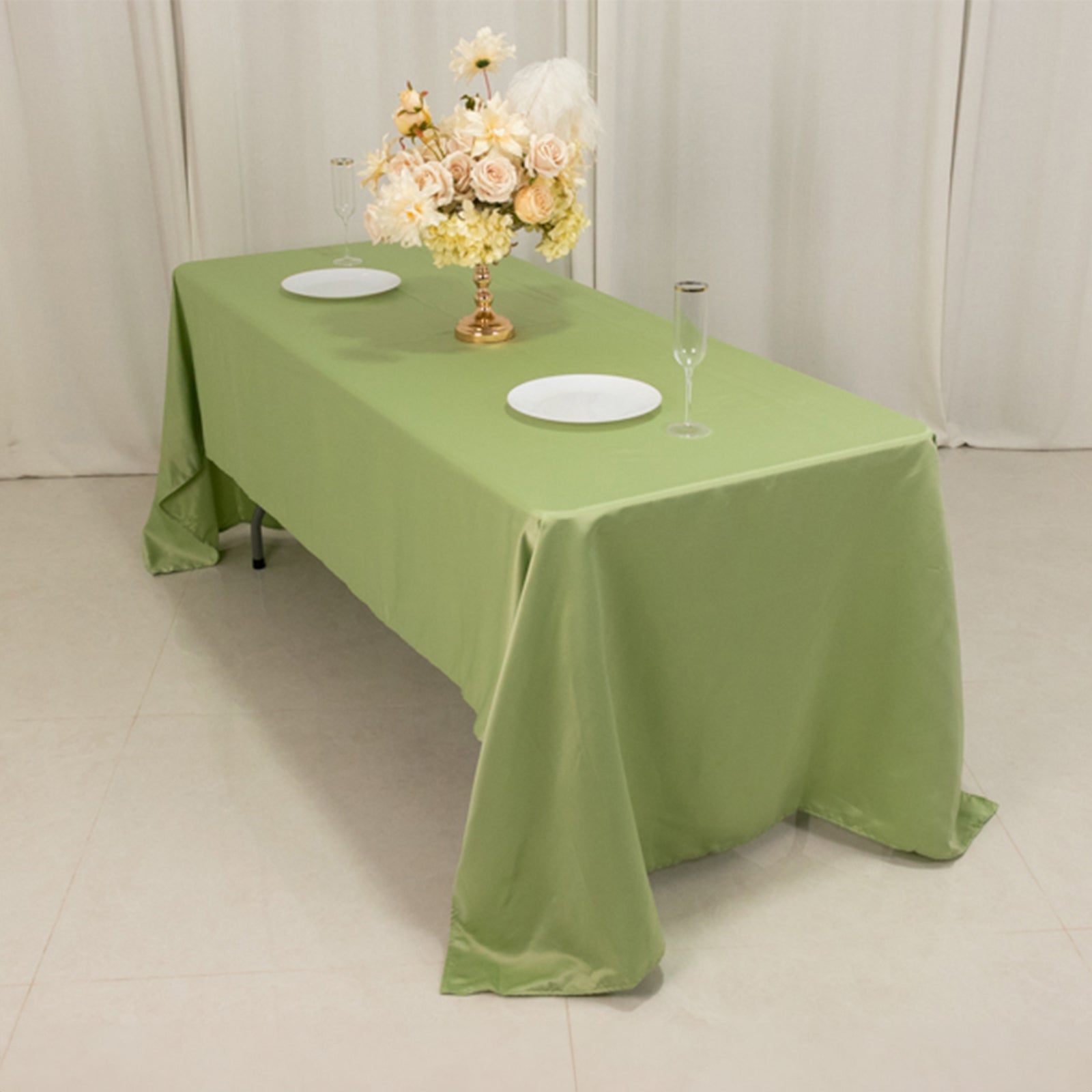 Lamour Satin 60"x126" Rectangle Tablecloth Sage Green - Soft & Silk-Like Table Cover