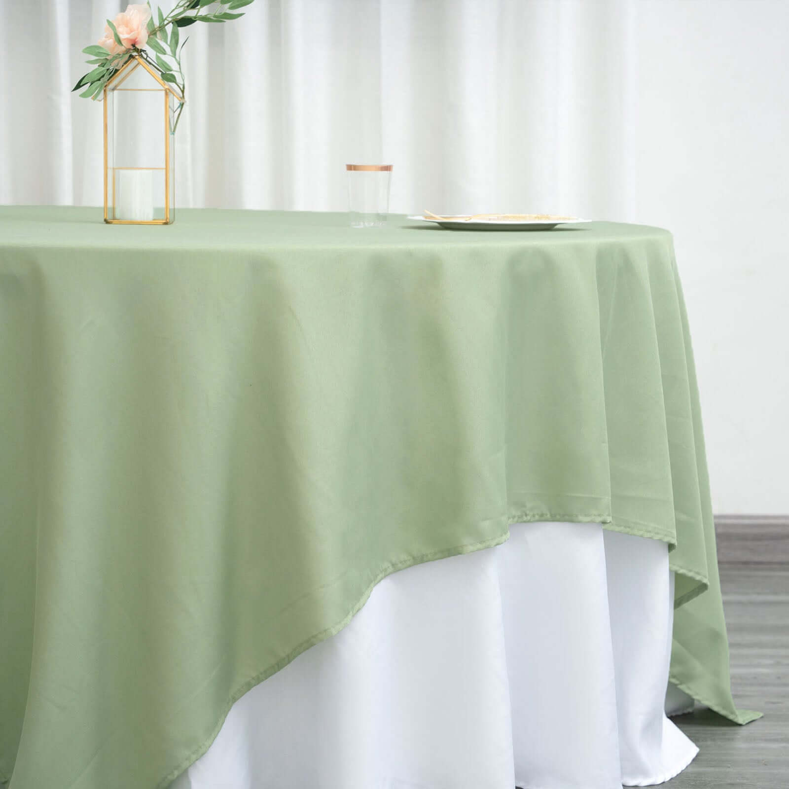 Polyester 90"x90" Table Overlay Square Tablecloth Sage Green - Wrinkle-Resistant & Durable Table Cover