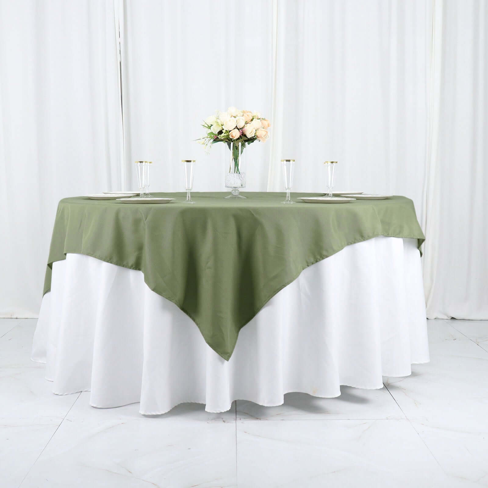 Polyester 70"x70" Table Overlay Square Tablecloth Dusty Sage Green - Wrinkle-Resistant & Durable Table Cover