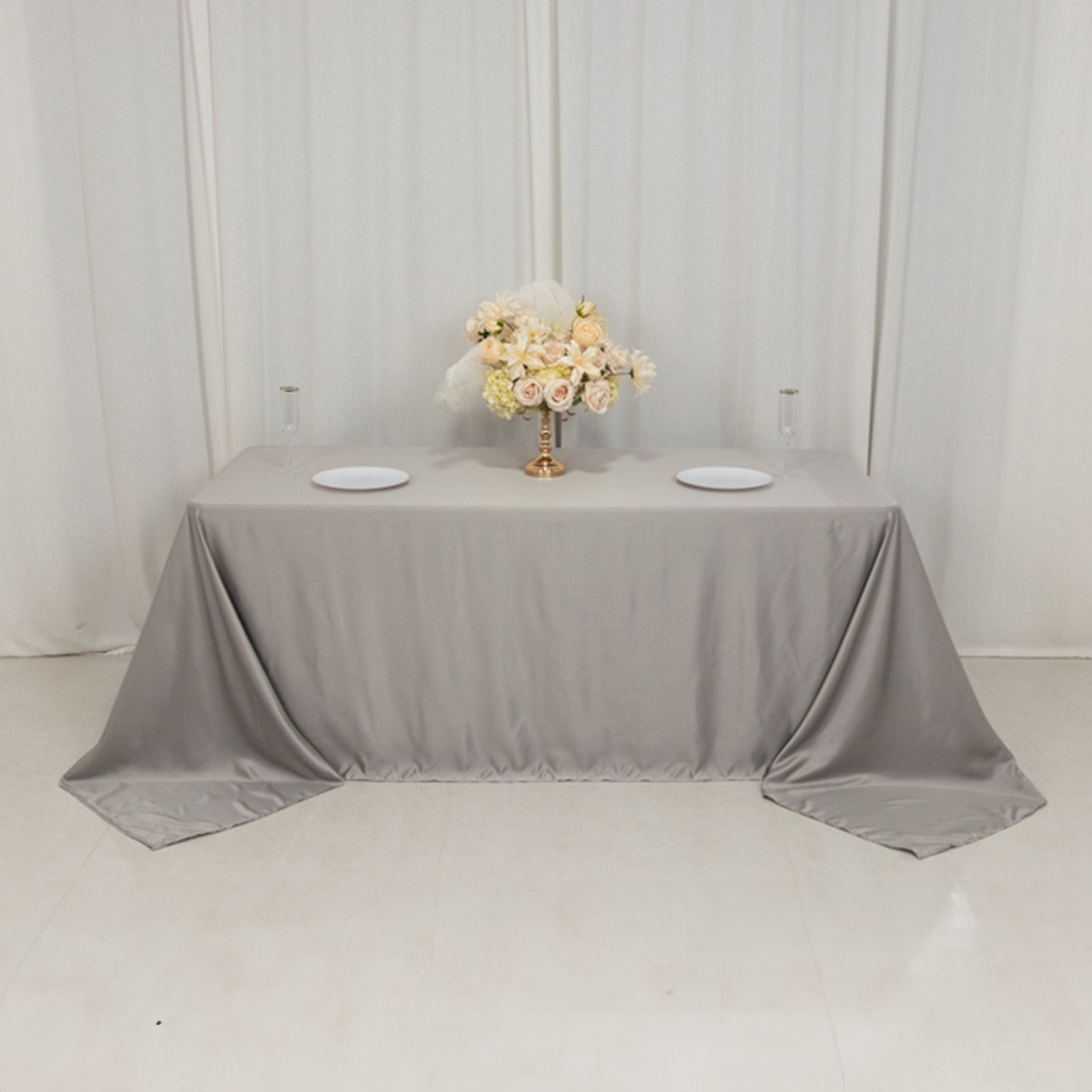 Lamour Satin 90"x132" Rectangle Tablecloth Silver - Soft & Silk-Like Seamless Table Cover