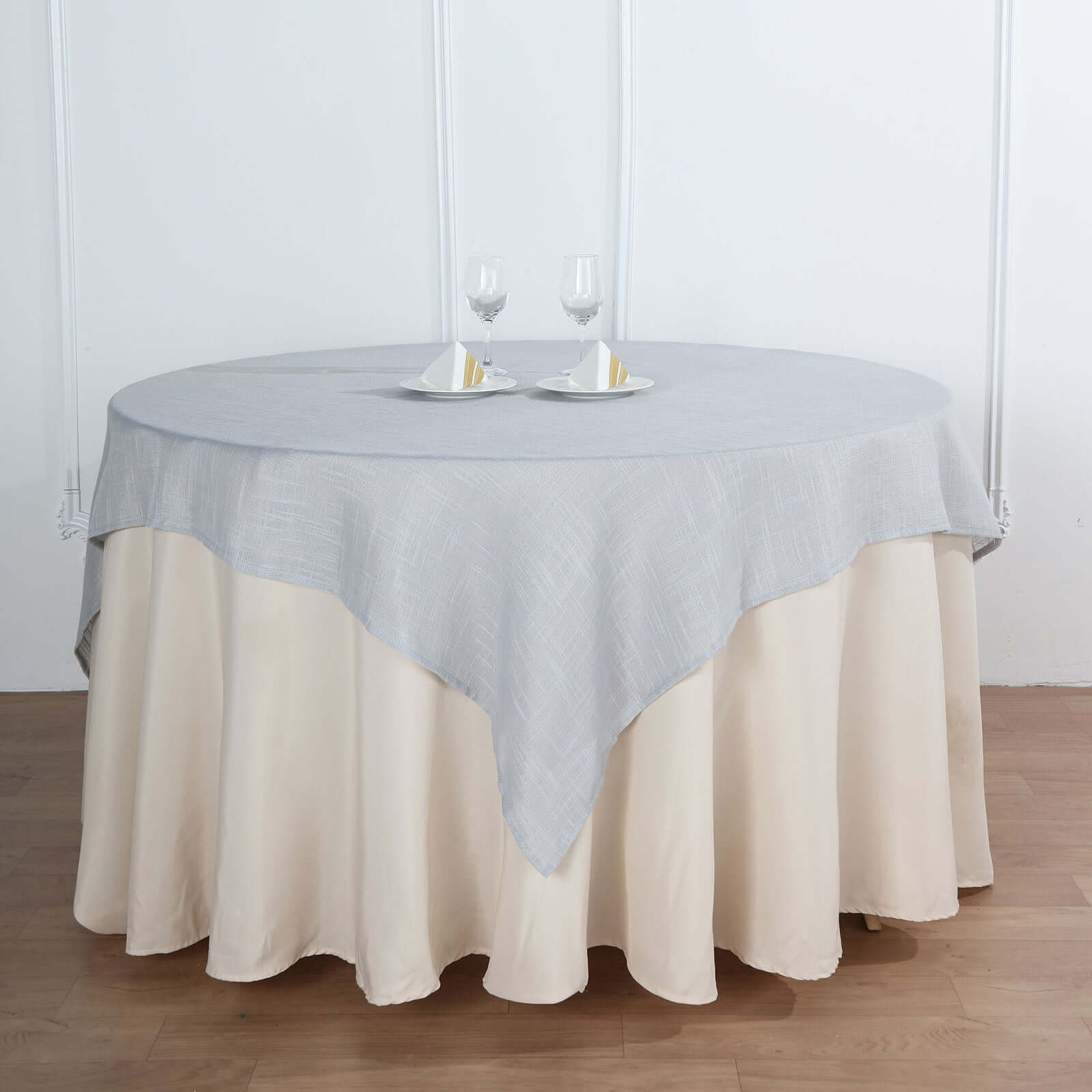 Linen 72"x72" Table Overlay Square Tablecloth Silver - Slubby Textured Wrinkle-Resistant Design for Stylish Occasions