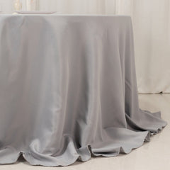 Premium Polyester 132" Round Tablecloth Silver - Seamless 220GSM Wrinkle-Resistant Table Cover