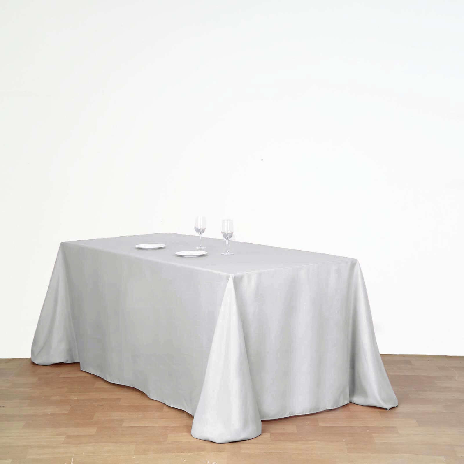 Polyester 90"x132" Rectangle Tablecloth Silver - Seamless Wrinkle-Resistant Table Cover