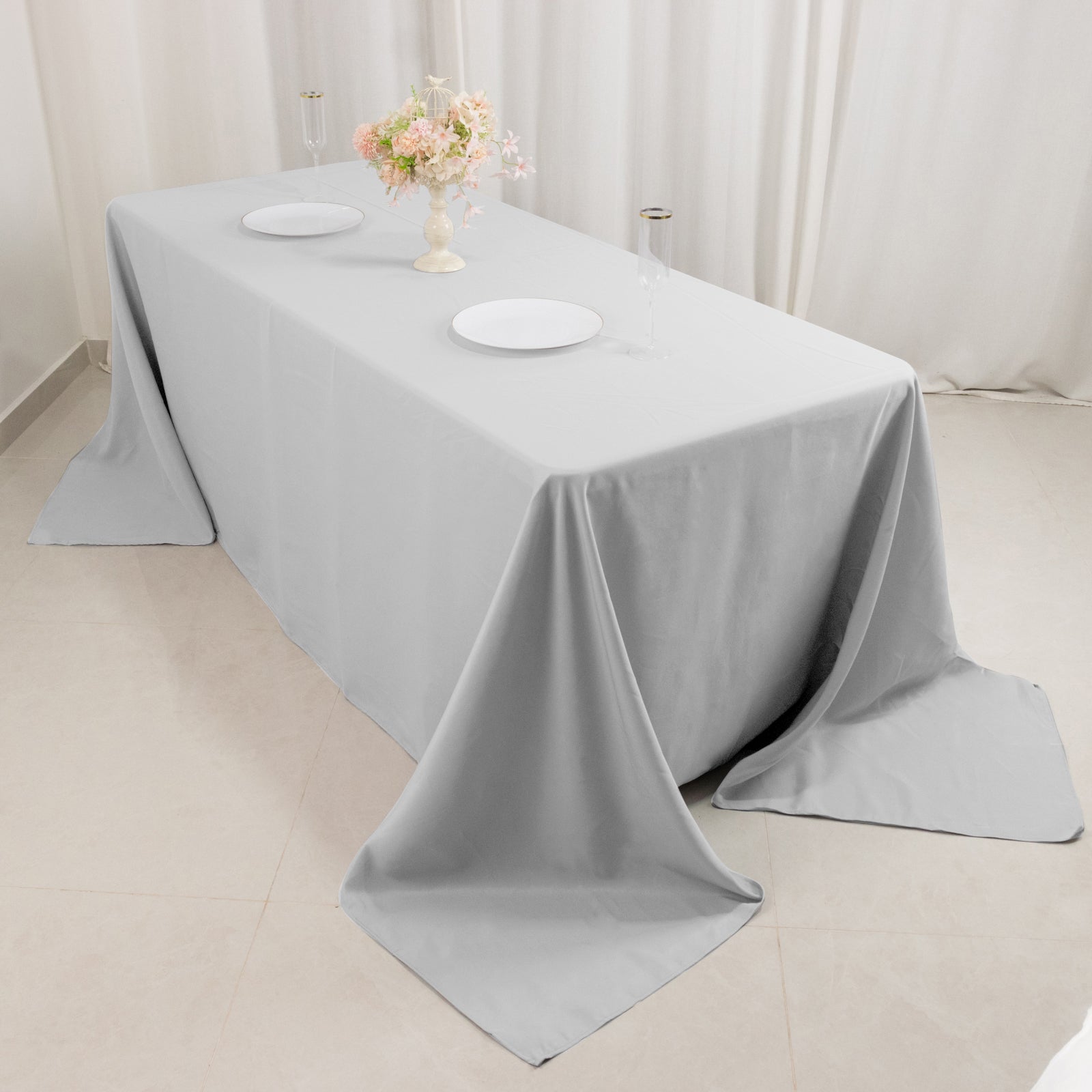 Premium Polyester 90"x132" Rectangle Tablecloth Silver - Seamless 220GSM Stain-Resistant Table Cover