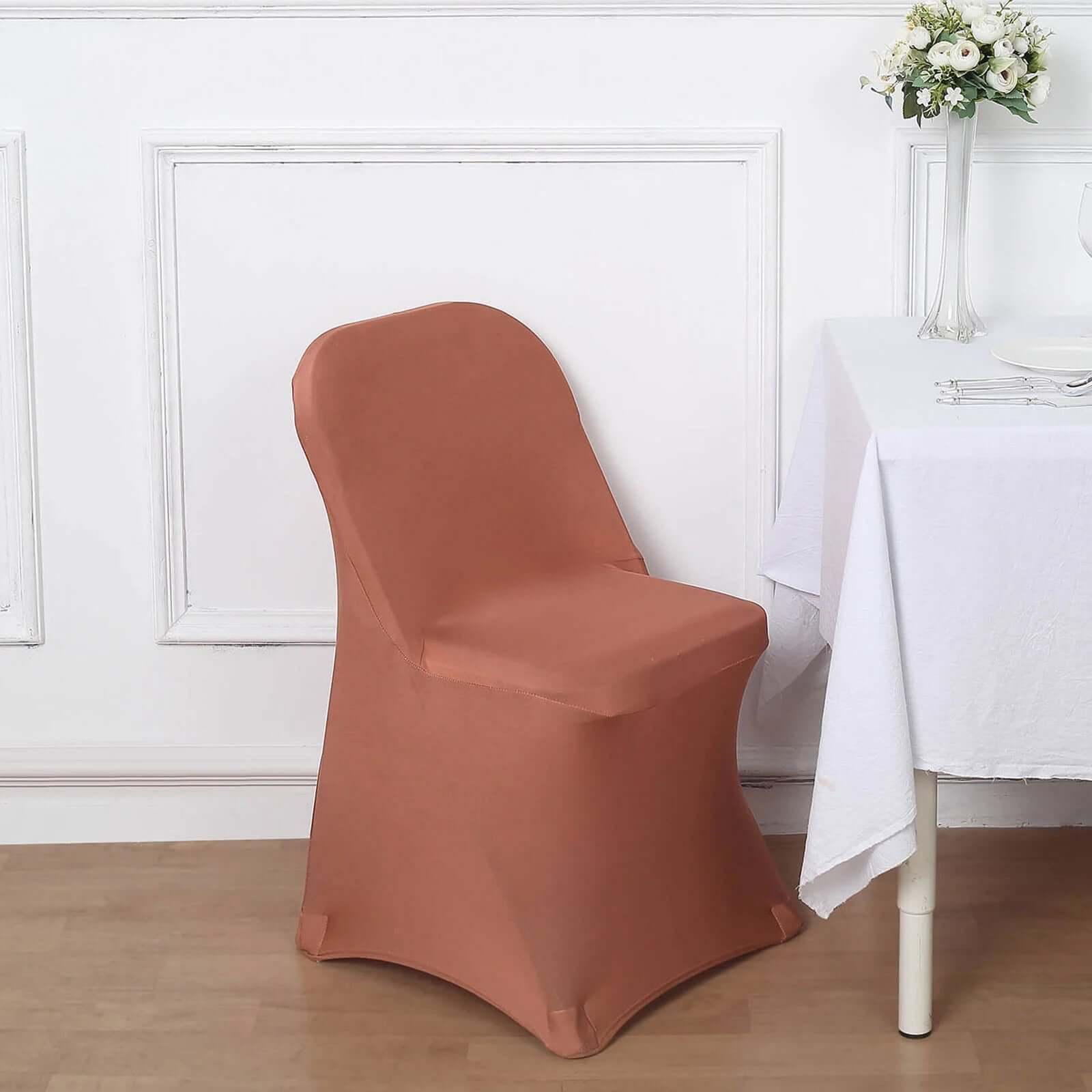 10 Pack Stretch Spandex Chair Covers Terracotta (Rust) for Folding Chairs - Durable 160GSM Fitted Slipcovers