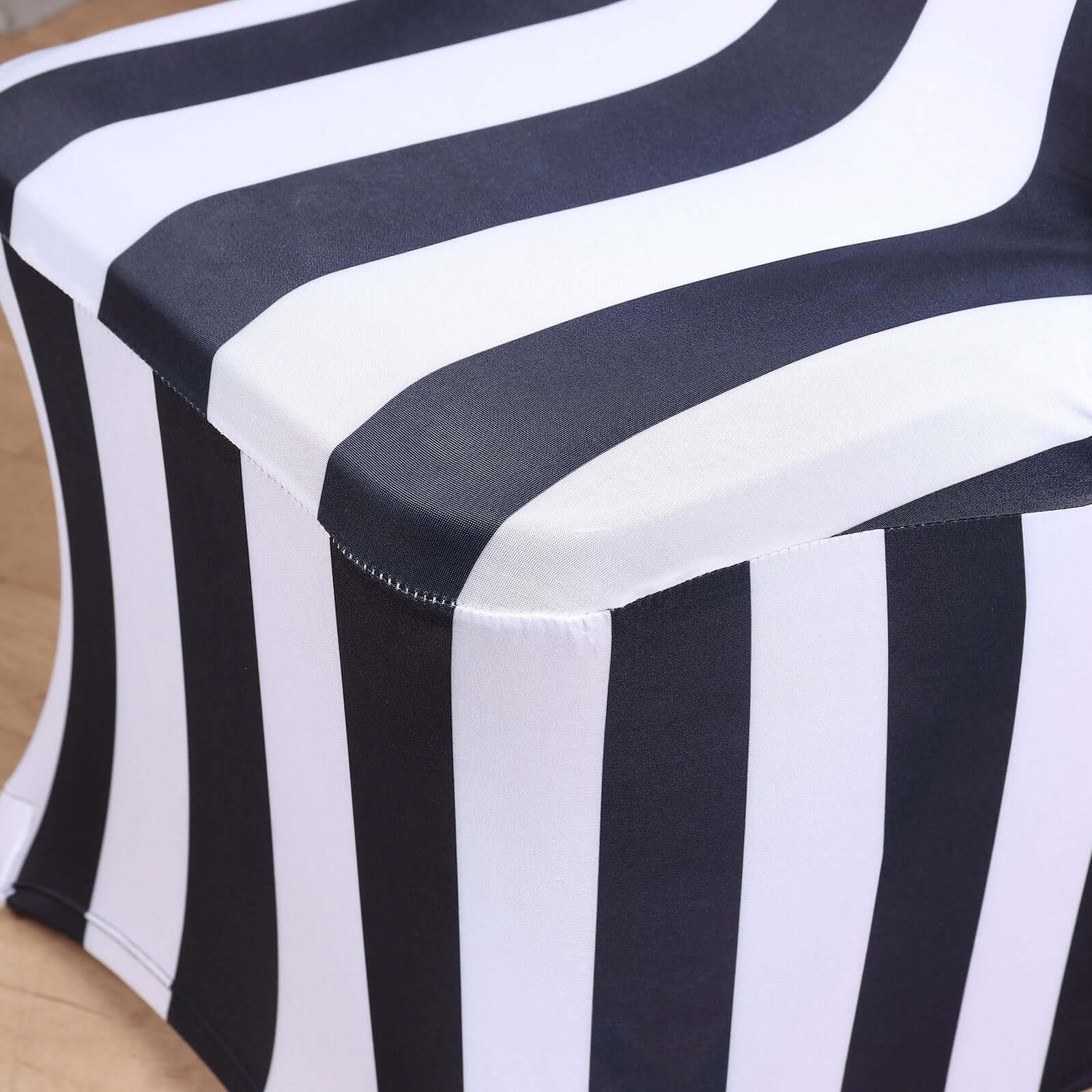 Stretch Spandex Chair Cover Black/White for Folding Chairs - 2" Striped Wrinkle Resistant Classy 160GSM Fitted Slipcover With Foot Pockets
