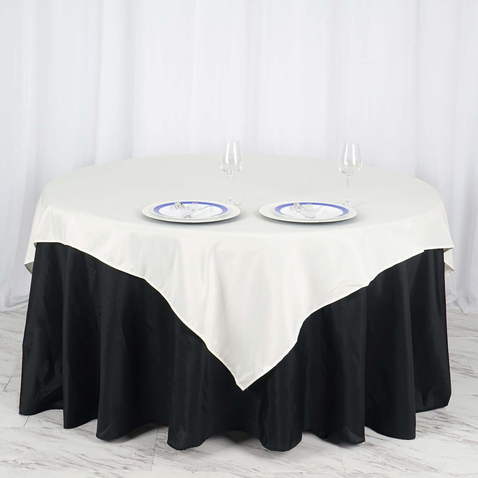 Polyester 70"x70" Table Overlay Square Tablecloth Ivory - Wrinkle-Resistant & Durable Table Cover