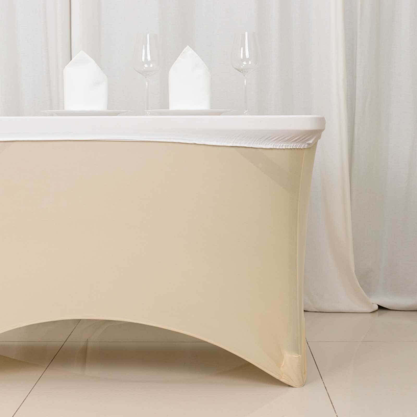 Stretch Spandex 48"x30" Rectangle Tablecloth Top Cover White - Durable Form-Fitting Table Cover for Events & Presentations