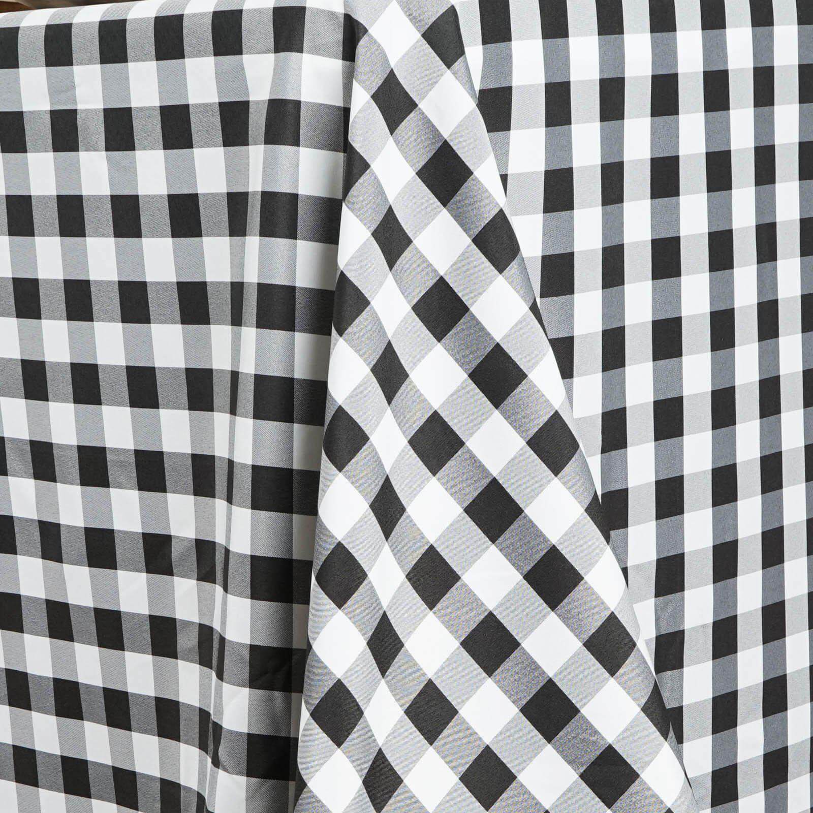 Polyester 90"x132" Rectangle Tablecloth White/Black - Seamless Checkered Buffalo Plaid Design for Farmhouse Celebrations