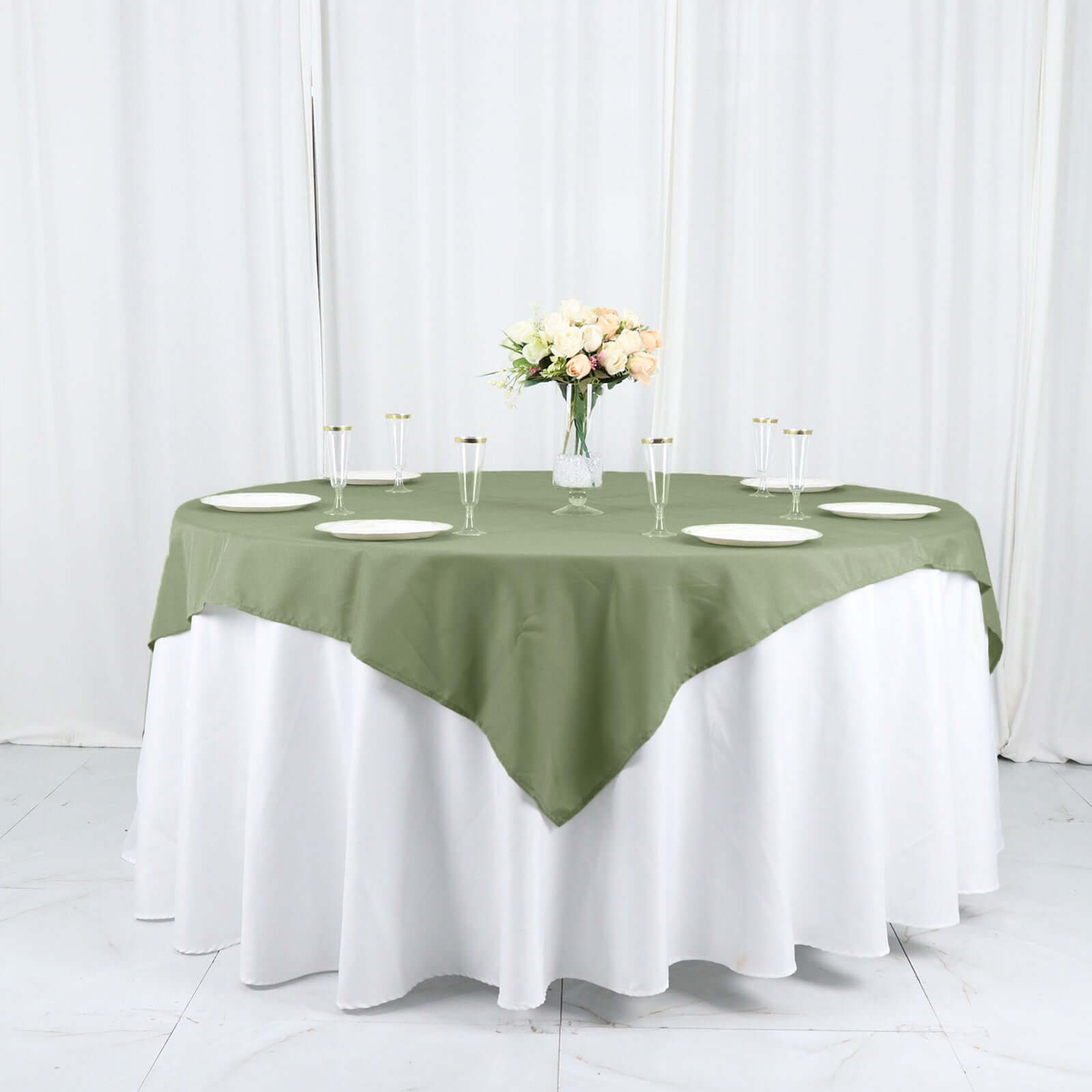 Polyester 54"x54" Table Overlay Square Tablecloth Dusty Sage Green - Wrinkle-Resistant & Durable Table Cover