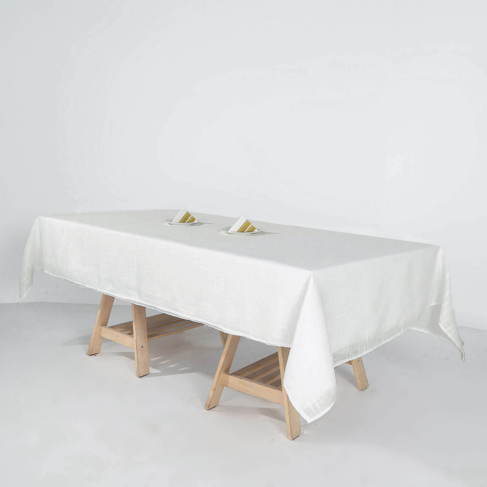 Faux Linen 60"x102" Rectangular Tablecloth White - Slubby Textured & Wrinkle Resistant Table Cover for Weddings and Special Events
