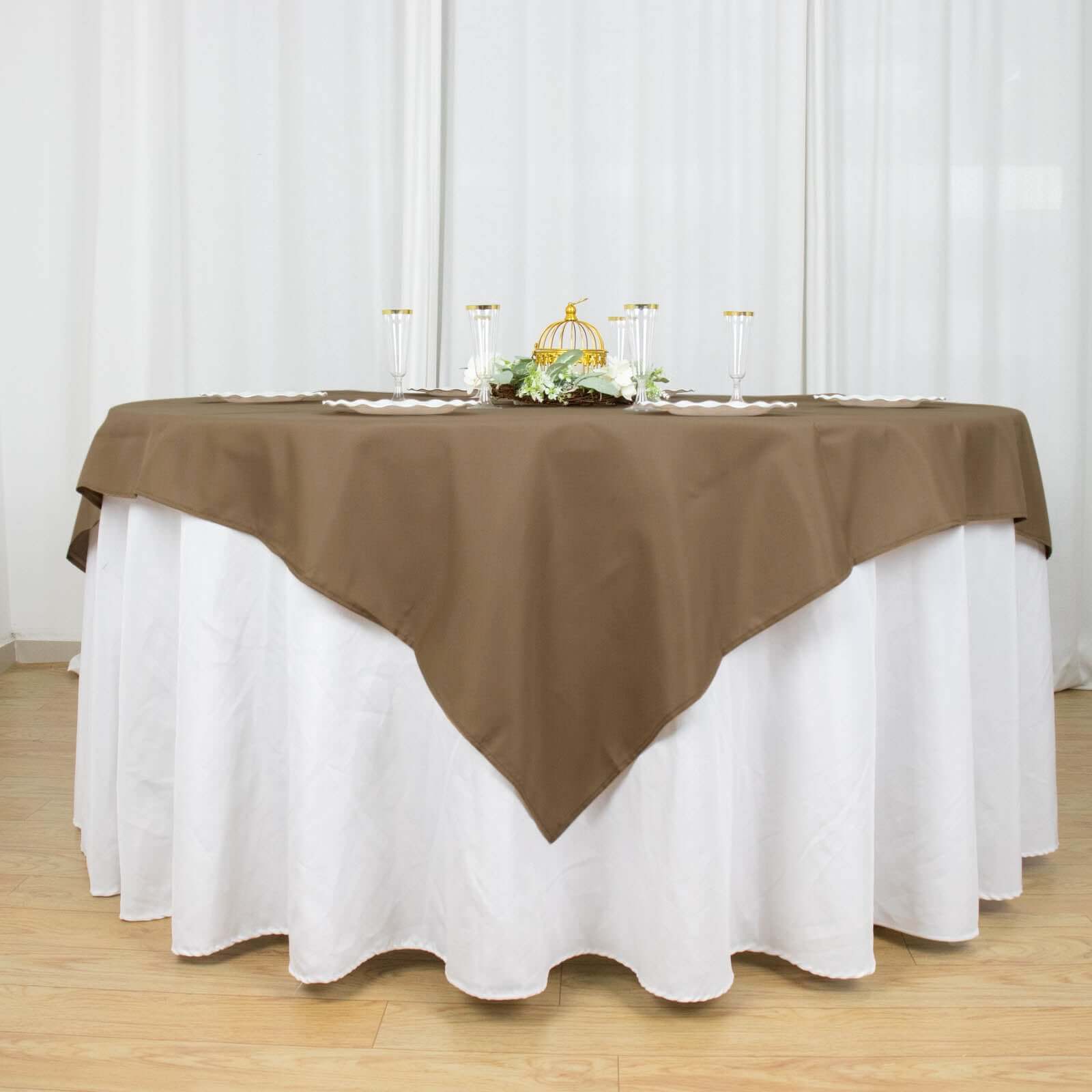 Polyester 70"x70" Table Overlay Square Tablecloth Taupe - Wrinkle-Resistant & Durable Table Cover