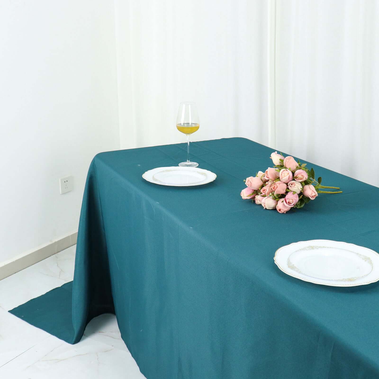 Polyester 90"x132" Rectangle Tablecloth Peacock Teal - Seamless Wrinkle-Resistant Table Cover