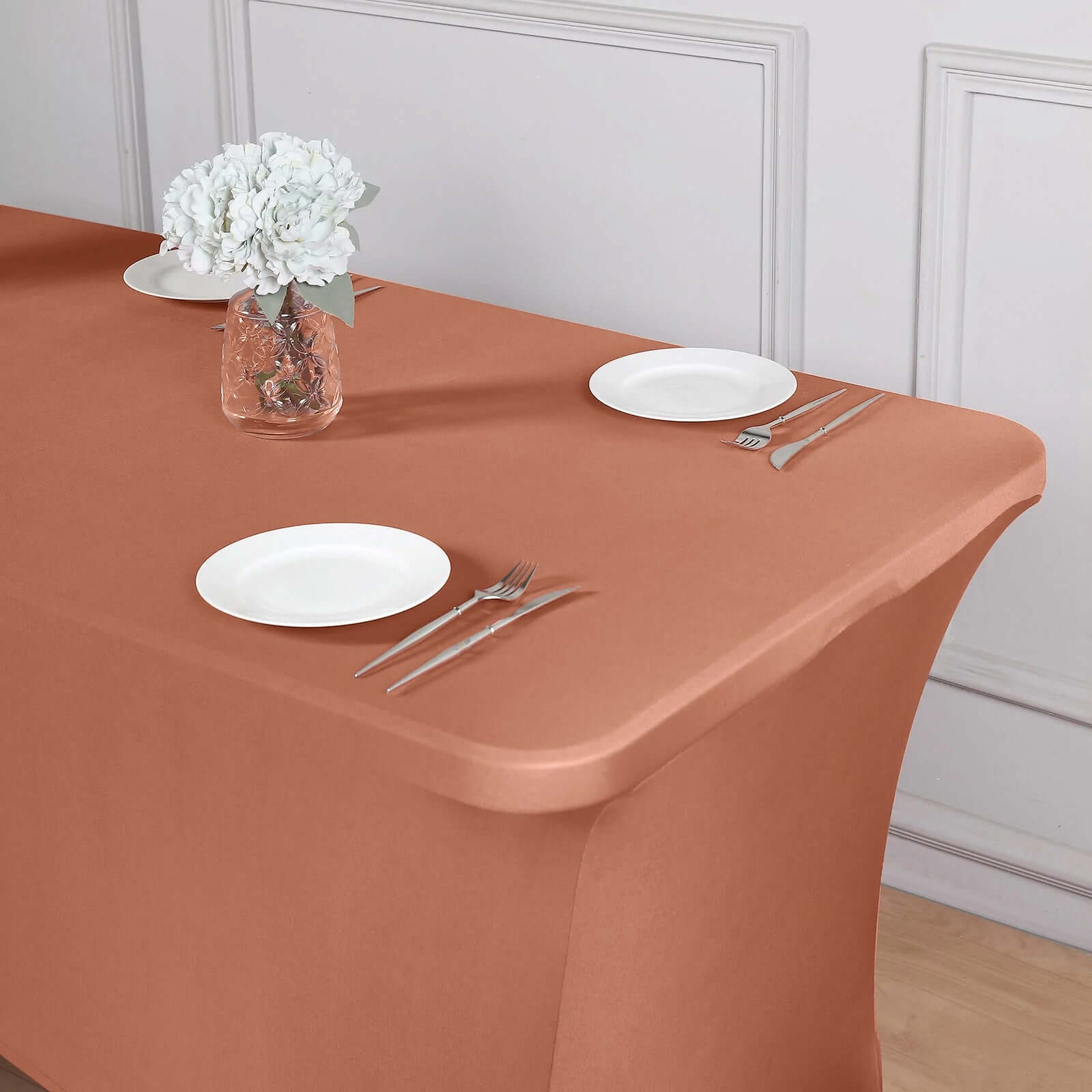 Stretch Spandex 96"x30" Rectangle Table Cover Terracotta (Rust) - Durable Form-Fitting Tablecloth