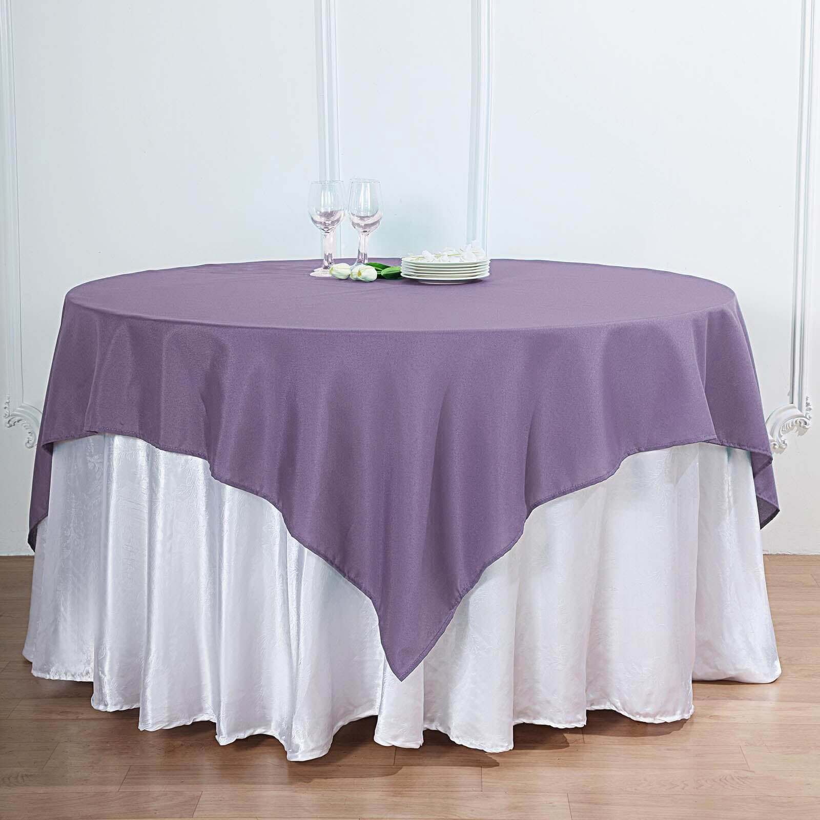 Polyester 70"x70" Table Overlay Square Tablecloth Violet Amethyst - Wrinkle-Resistant & Durable Table Cover