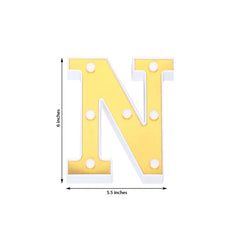 3D Marquee Letter "N" Warm White 7 LED Lights Gold - Chic Light-Up Decor for Events 6"
