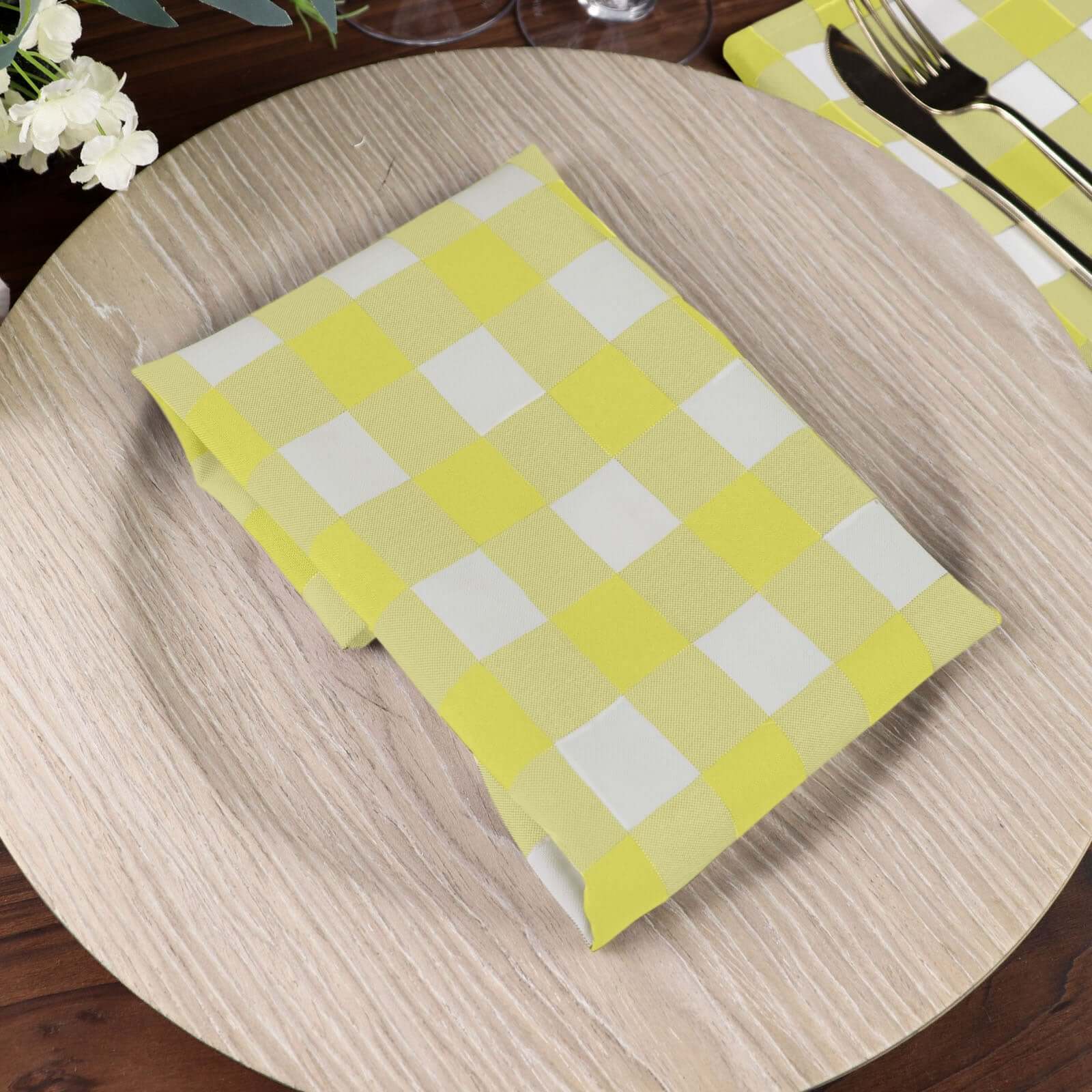 5 Pack Polyester 15"x15" Napkins Yellow/White Buffalo Plaid Gingham Style Cloth Napkins