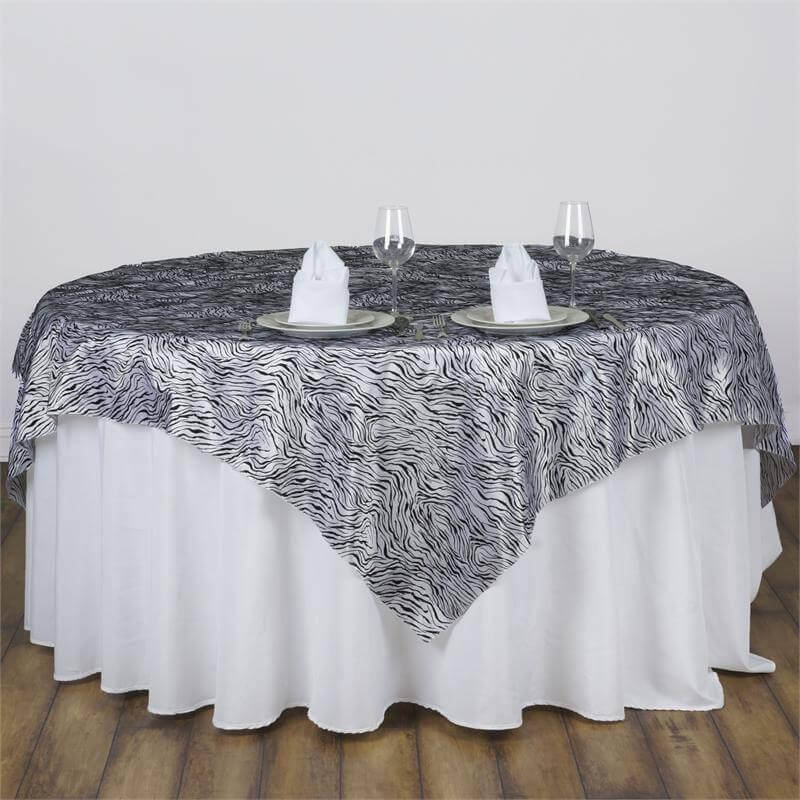 Taffeta 90"x90" Table Overlay Black and White - Tiger Print Table Topper for Jungle Theme